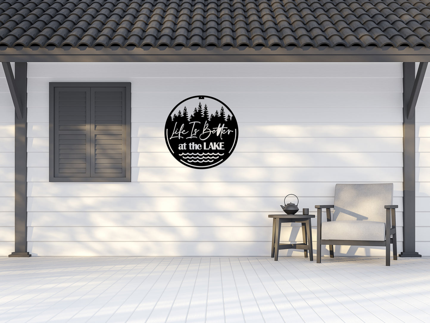 Life is Better at the Lake Metal Sign with Fisherman (sample closeout sale)