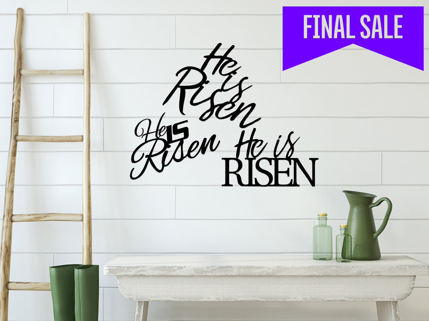 He is Risen Metal Sign / Christian Sign / Easter Decor / Matthew 28:6 / Mark 16:6 (sample closeout sale)