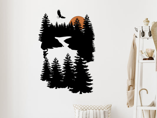 Pine Trees, Eagle, Moon Nature Scene Metal Sign (sample closeout sale)