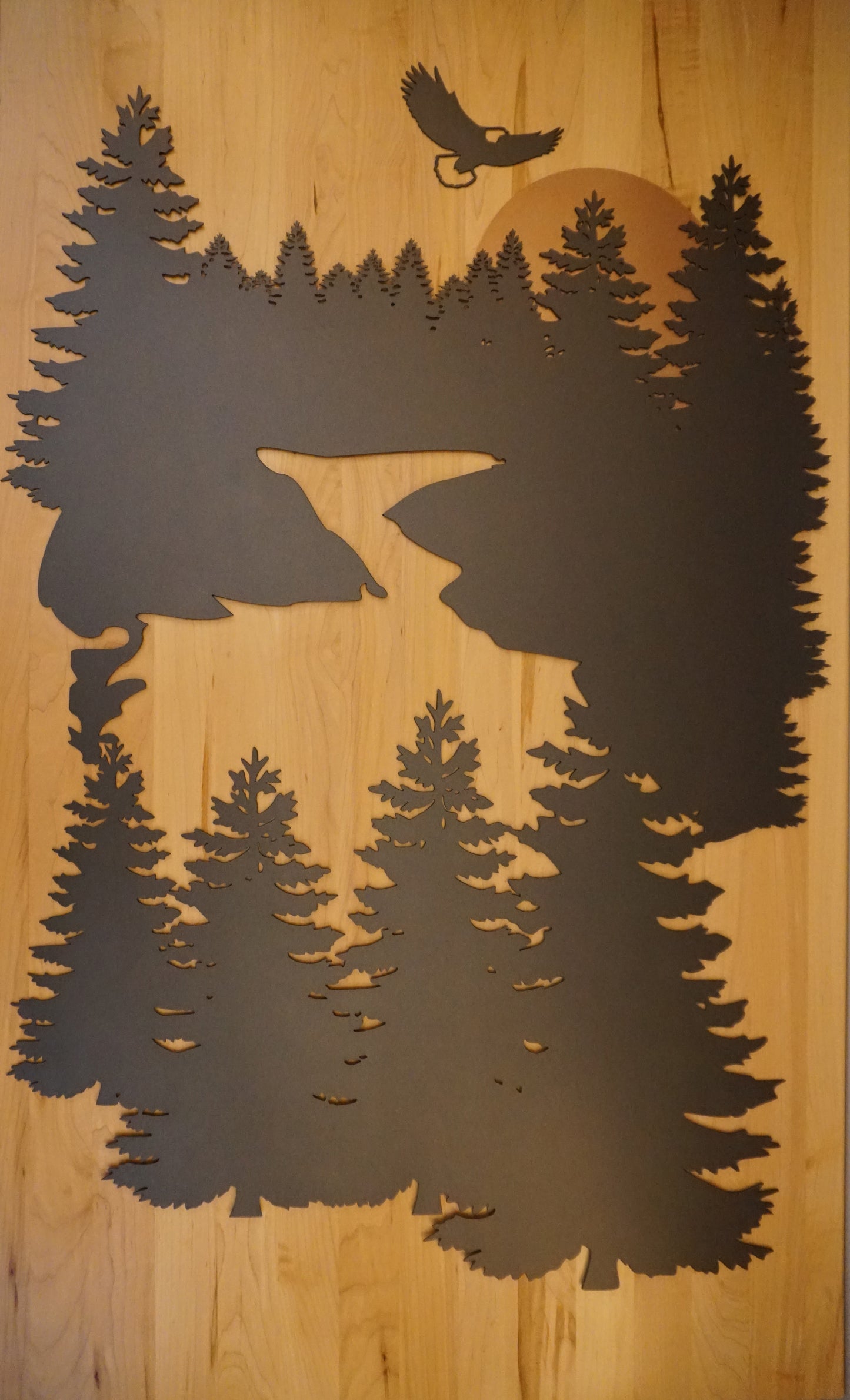 Pine Trees, Eagle, Moon Nature Scene Metal Sign