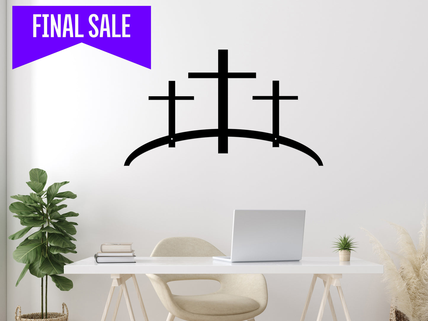 3-Crosses on a Hill Metal Easter Decor / Christian Sign / Easter Decor / (sample closeout sale)